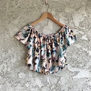 Pull and Bear Off the Shoulder Floral Crop Top